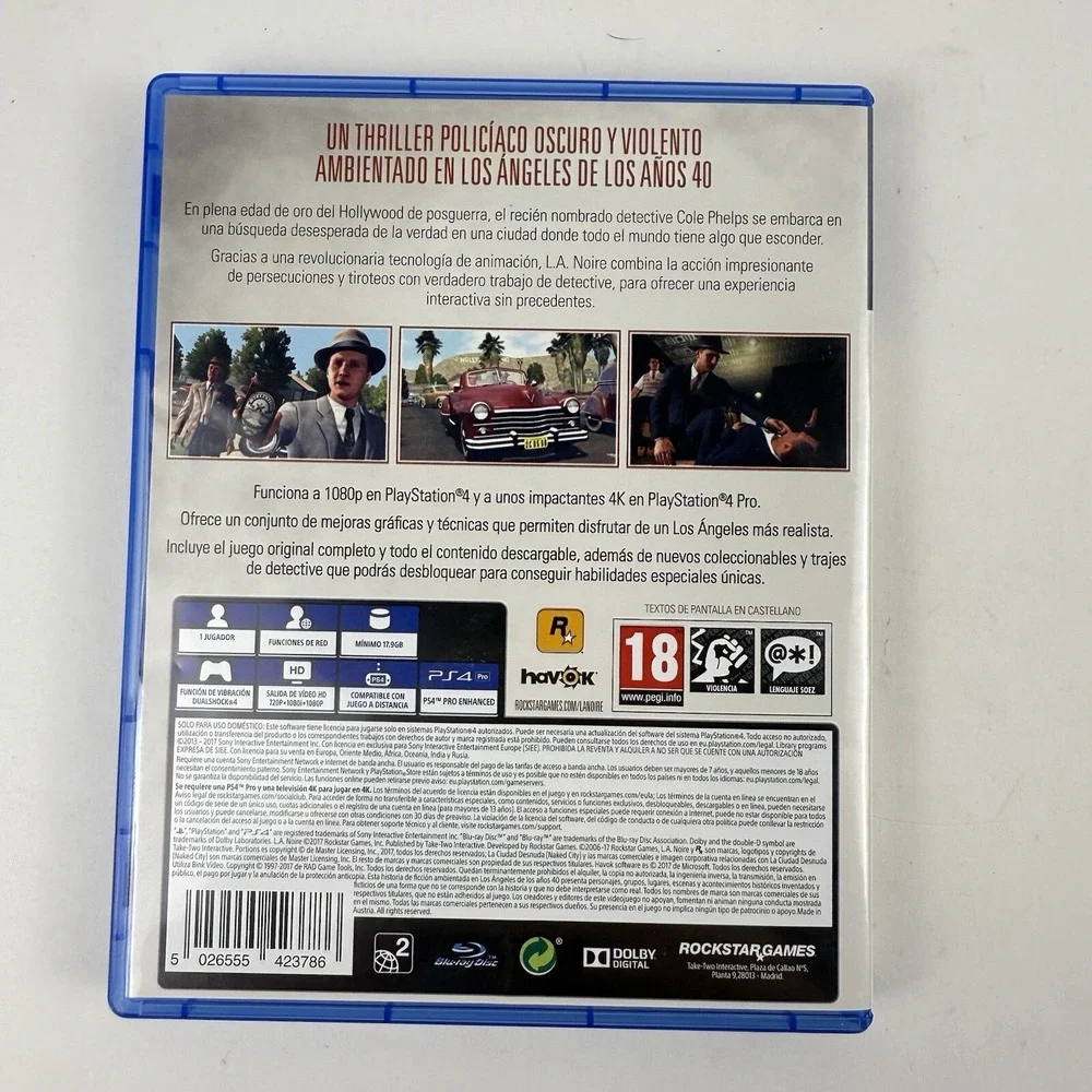 L.A. NOIRE PS4 Sony Playstation 4‎ Spanish España Tested Working